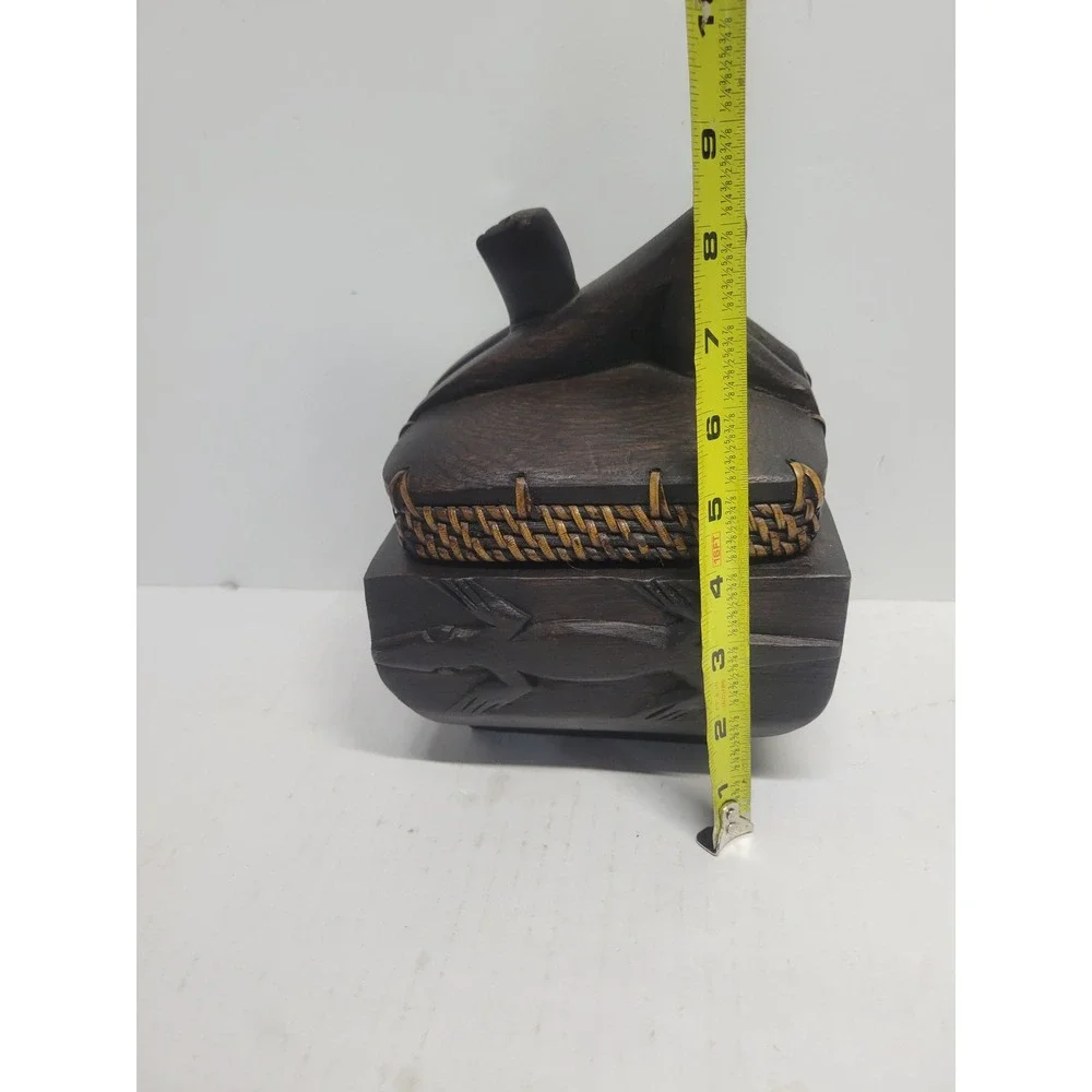 Hand Carved fertility Wood Trinket‎ Box herbal storage Folk Art Tribal Decor